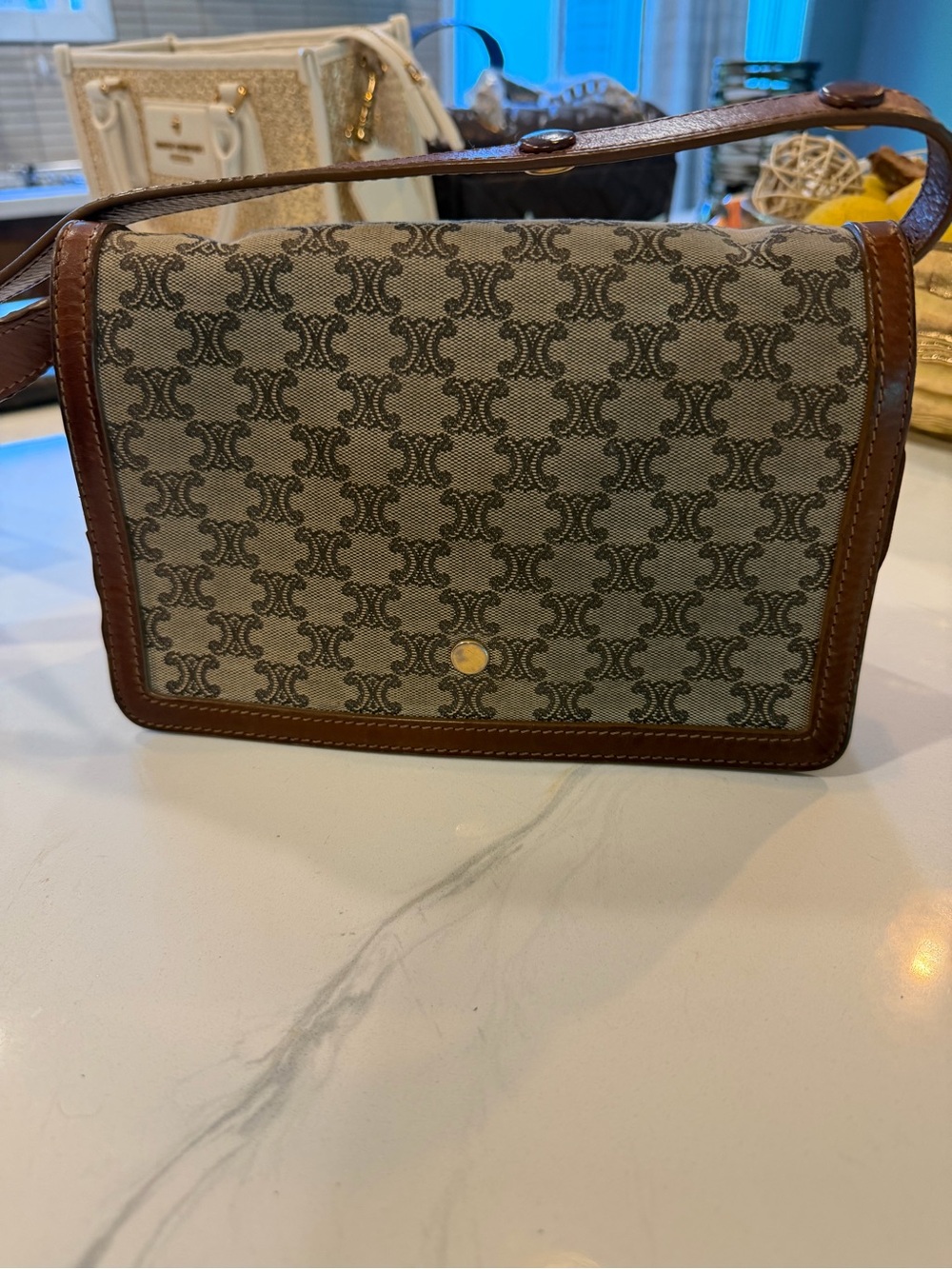Celine Brown and Beige Patterned Canvas Messenger Bag